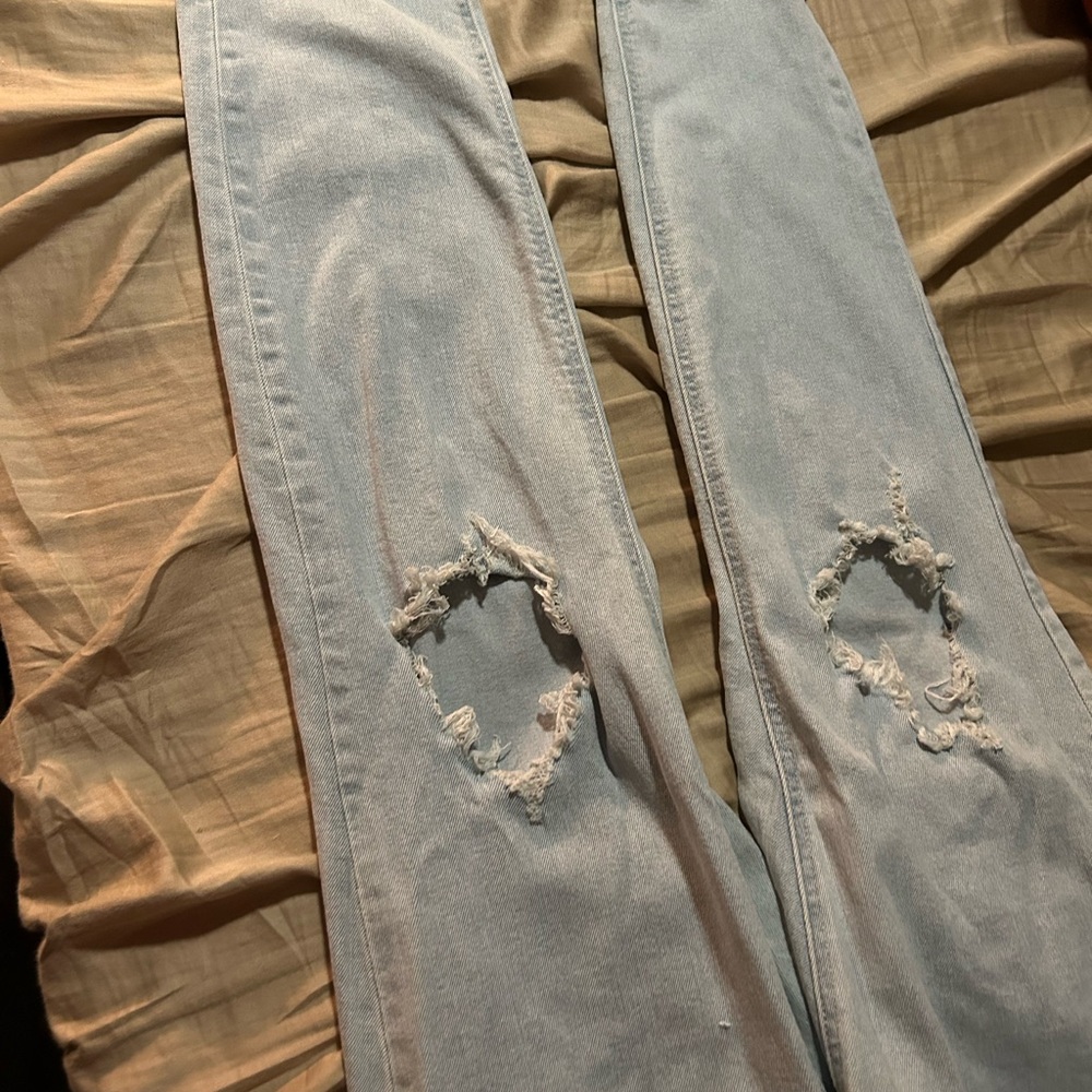 H&M Blue Straight Leg Distressed Jeans